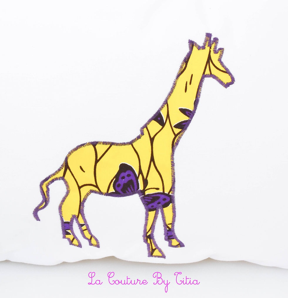 Miniature : Tour de Lit nuage et gigoteuse wax blanc, jaune et violet girafe éléphant