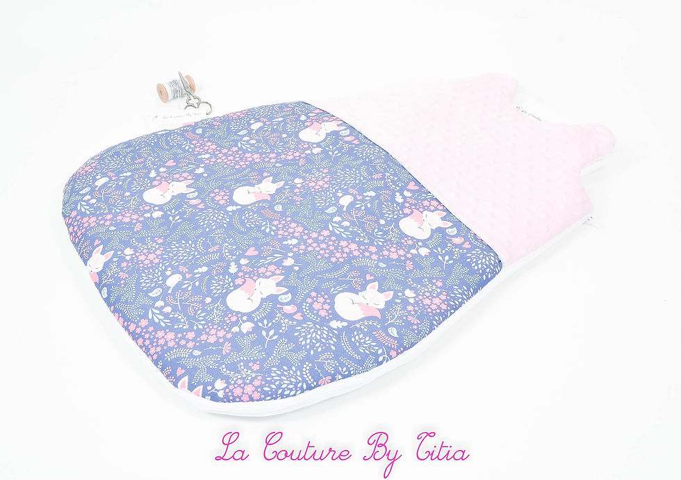 Miniature : Turbulette gigoteuse minky rose, bleu et renard endormi rose