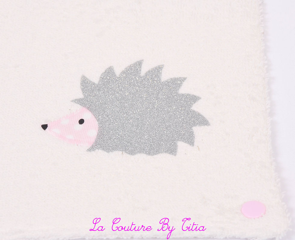 Miniature : Housse de matelas à langer avec éponge blanc, rose poudré et hérisson argent