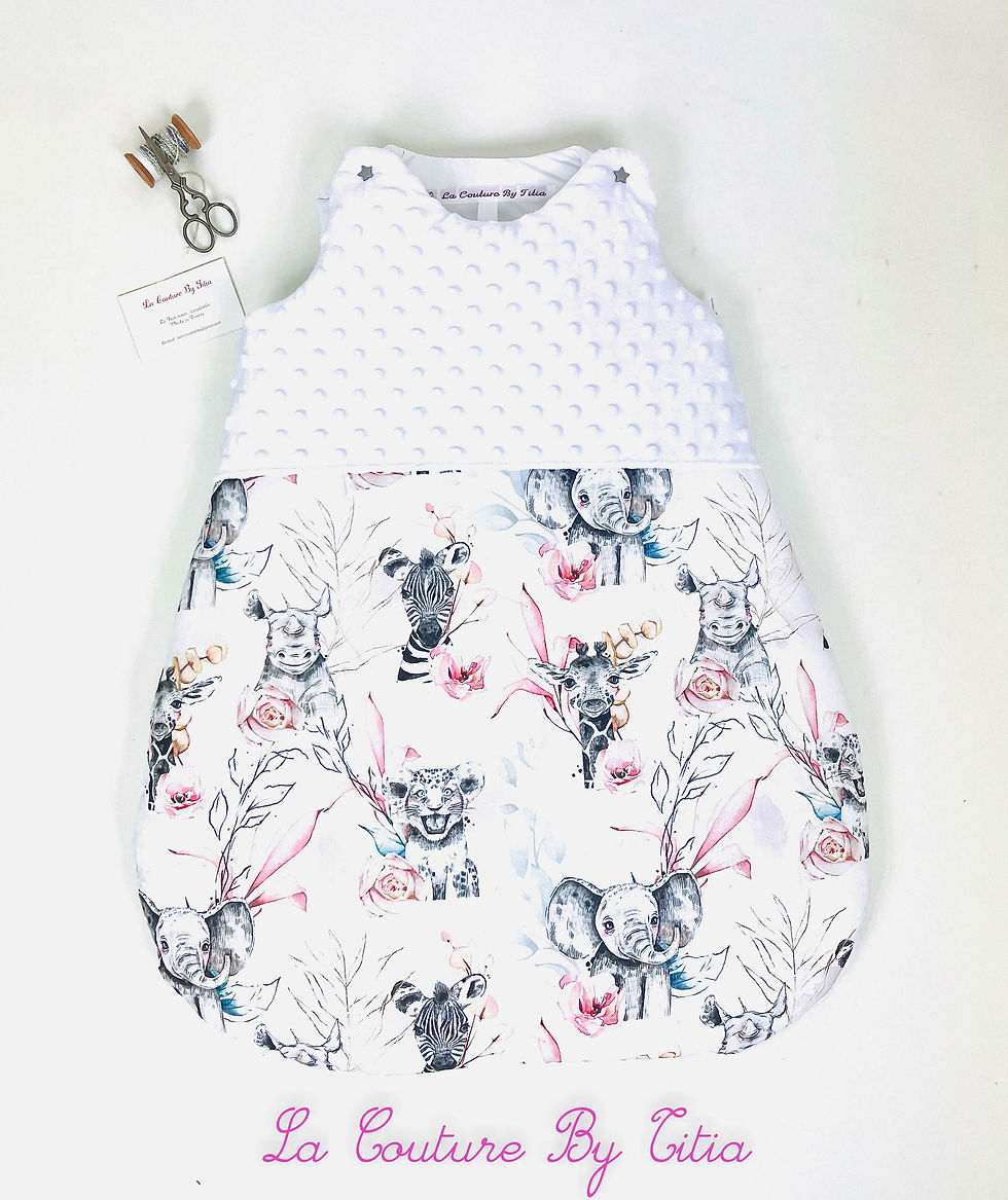 Miniature : Turbulette gigoteuse animaux savane douce rose avec minky blanc