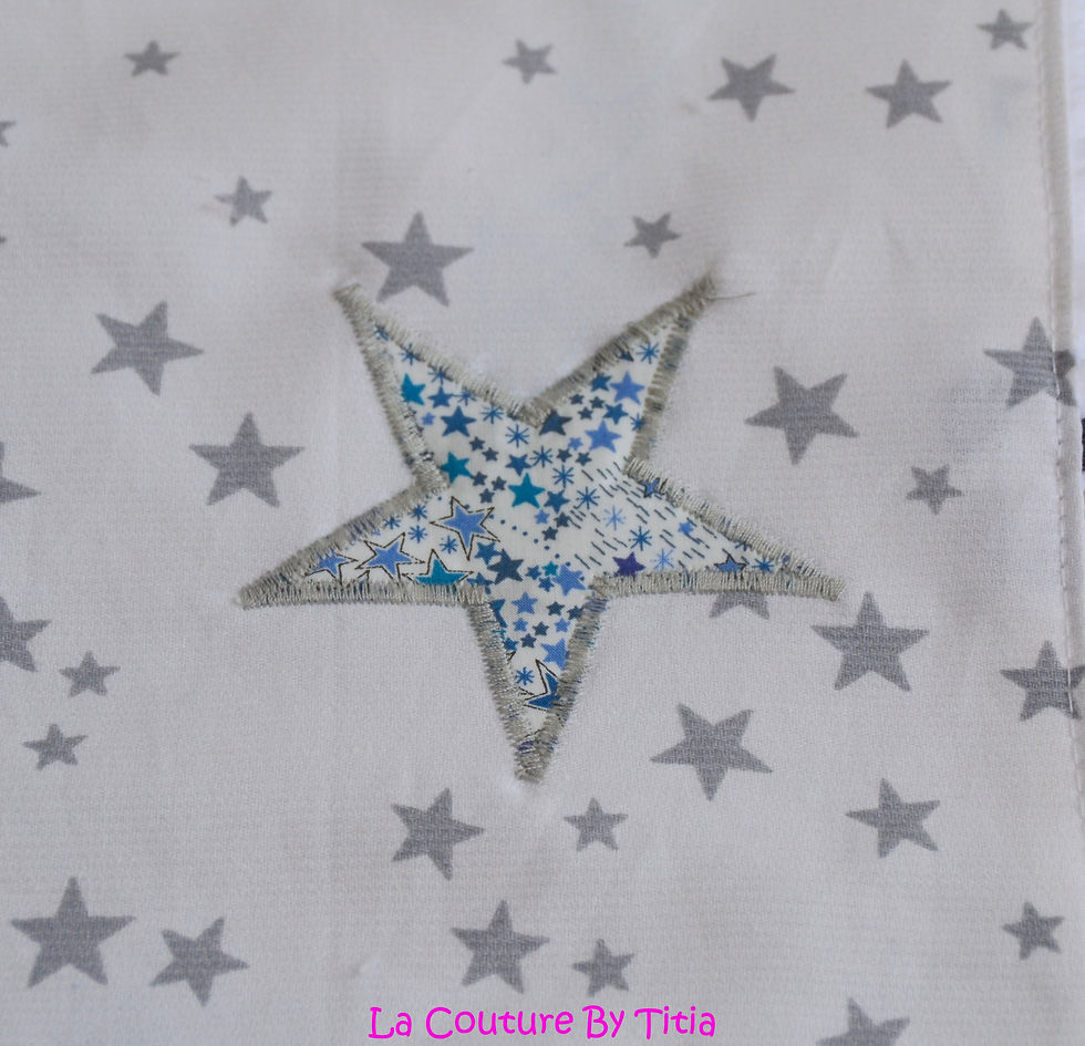 Miniature : Doudou étiquette blanc gris et étoiles Liberty Adelajda bleu