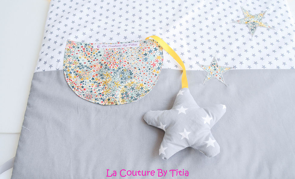 Miniature : Tour de Lit Gris et étoiles Liberty Adelajda multicolore poche et doudou