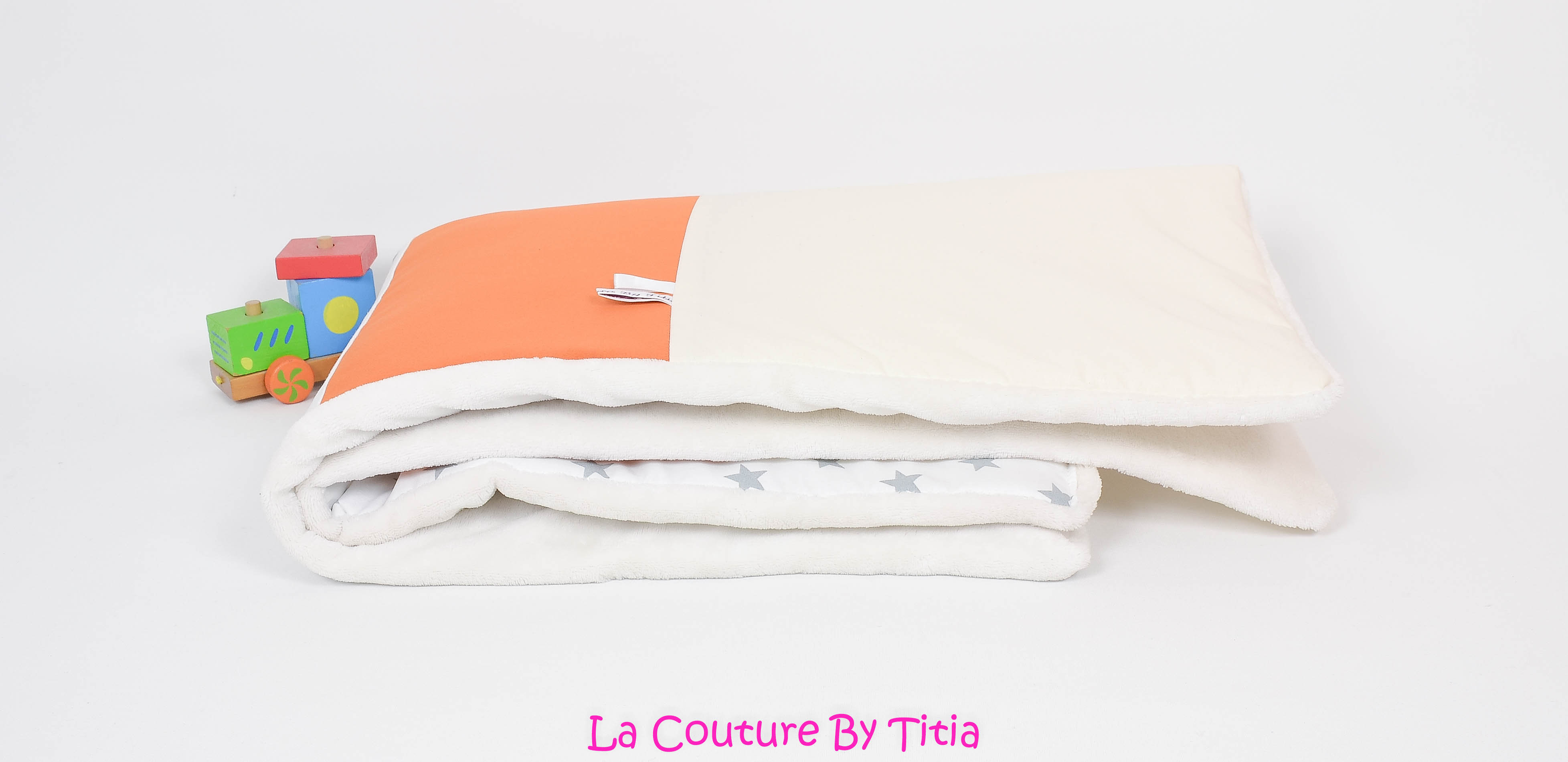Couverture Bebe Personnalisable Gris Etoiles Beige Et Renard Orange Lacouturebytitia