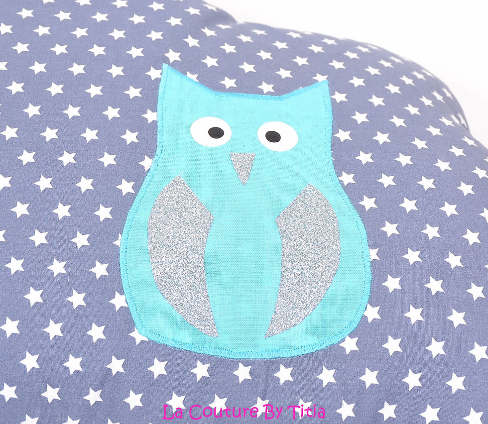Miniature : Tour de Lit nuage 5 coussins gris à pois, blanc et hibou turquoise glitter