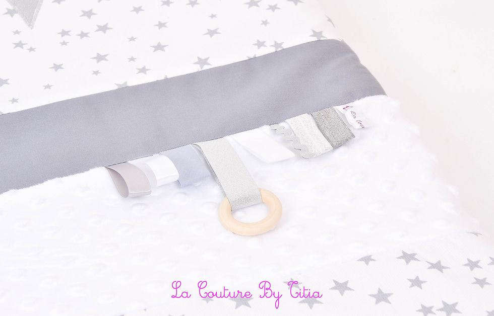 Thumbnail: Play mat, park background rain of gray stars, silver stars and gray minky