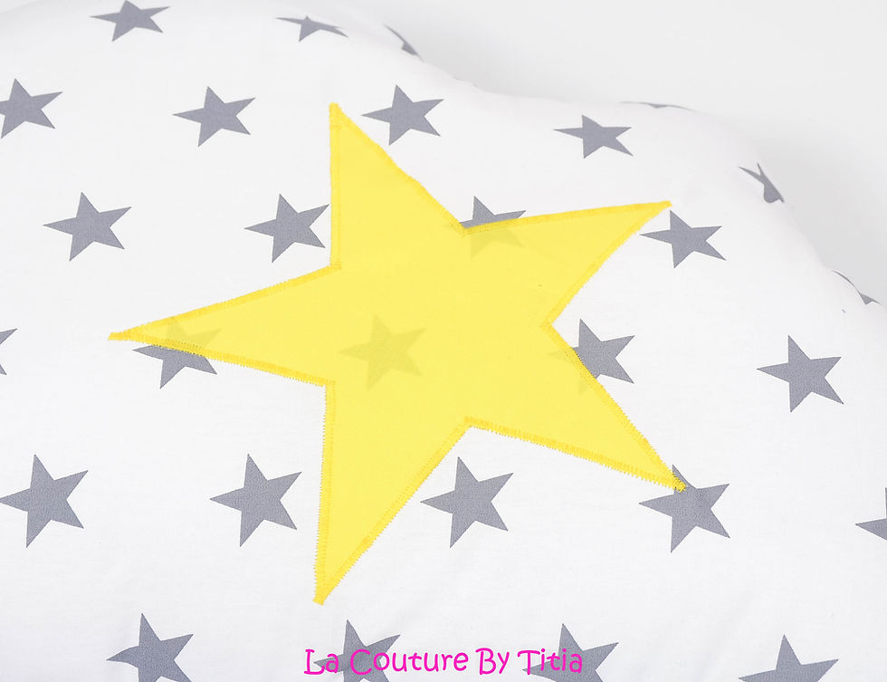 Miniature : Tour de Lit nuage hibou 5 coussins gris étoiles, blanc et hibou jaune