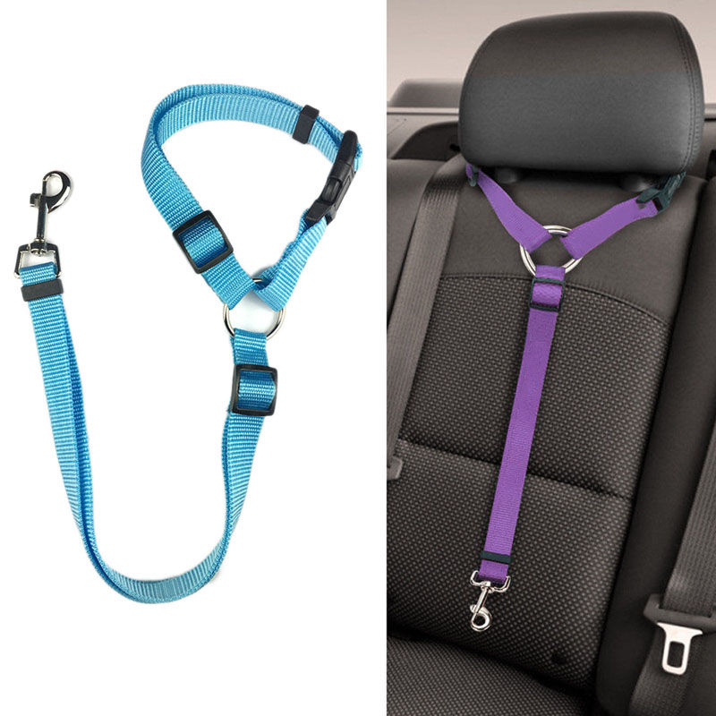 Nylon Safety Belt for Dogs Solid Two-in-one Pet Car Seat Belt Leash Adjustable