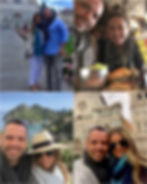 a collage of a fashionable couple in different destinations in Europe