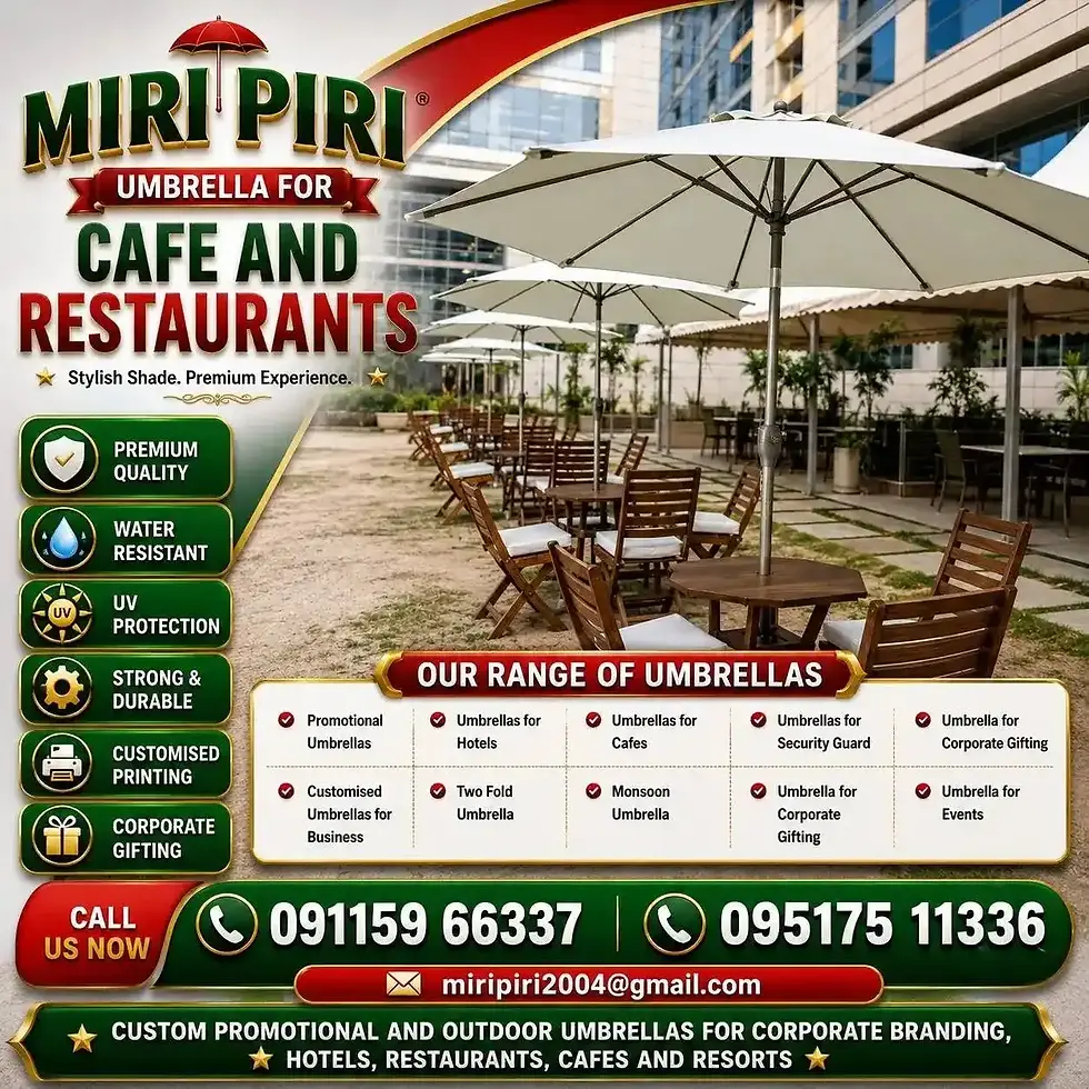 Umbrella for Cafe and Restaurants Kerala trusted supplier providing dependable hospitality shade solutions.