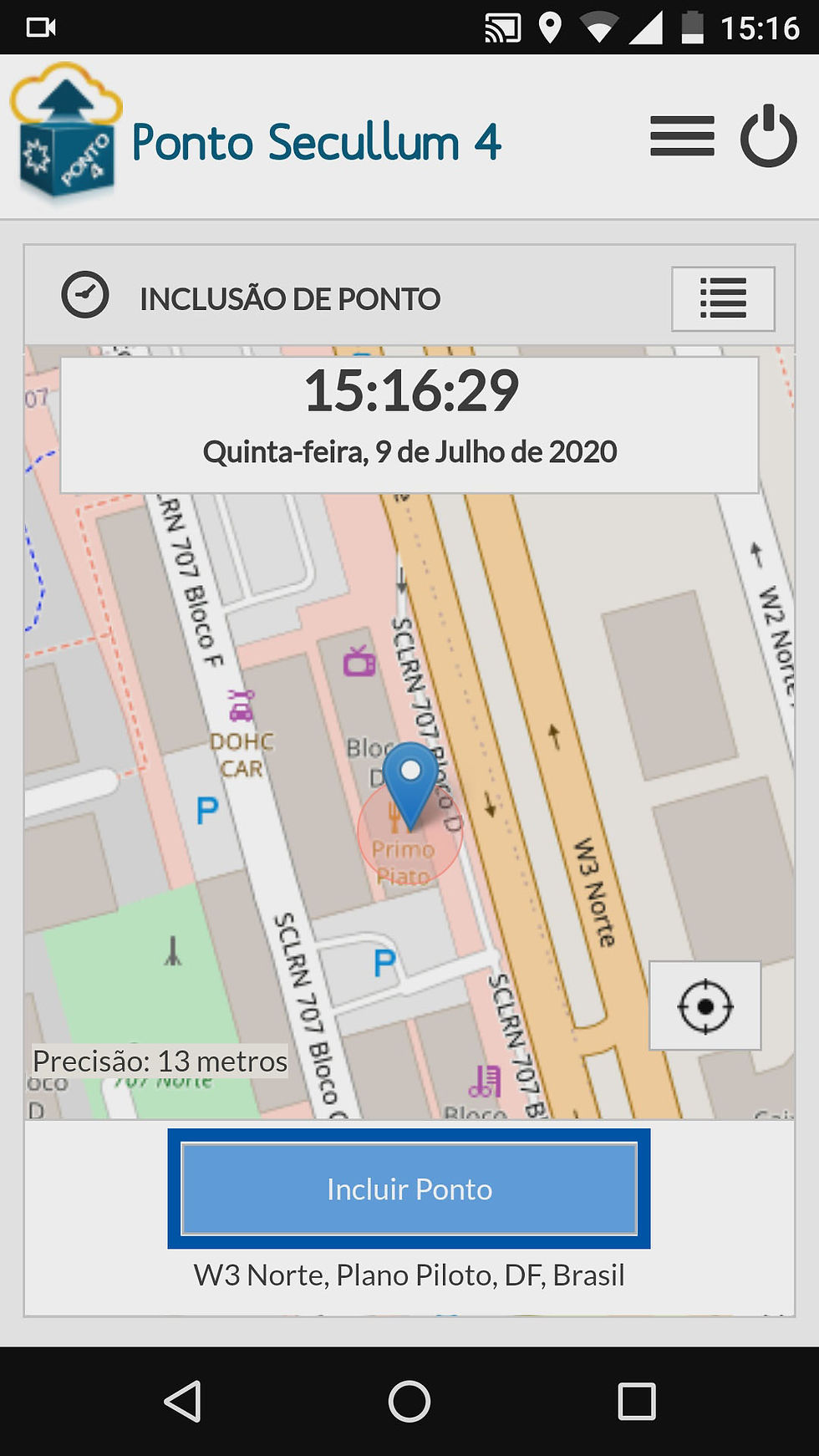 Botão "Incluir Ponto" em destaque