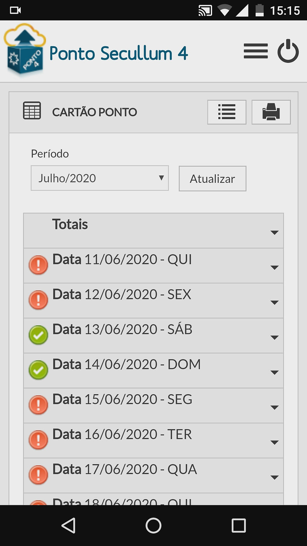 Tela principal do Módulo Web, com informações de exemplo do colaborador