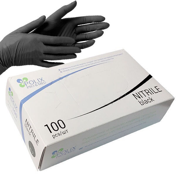 Прев'ю: Перчатки нитриловые Polix PRO&MED (100 шт/уп.) цвет: Black