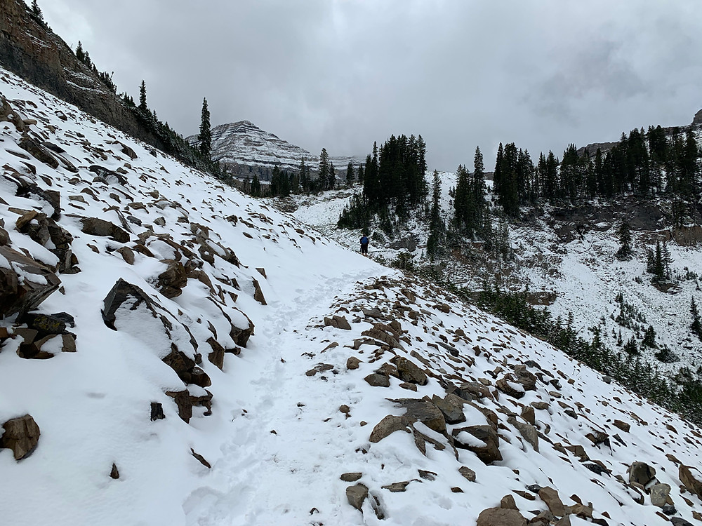 Mount Timpanogos Timpooneke Trail in snow, Utah