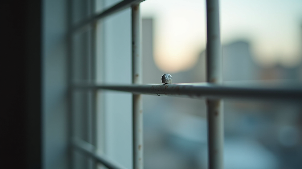Close-up view of invisible child safety grill wires on a window