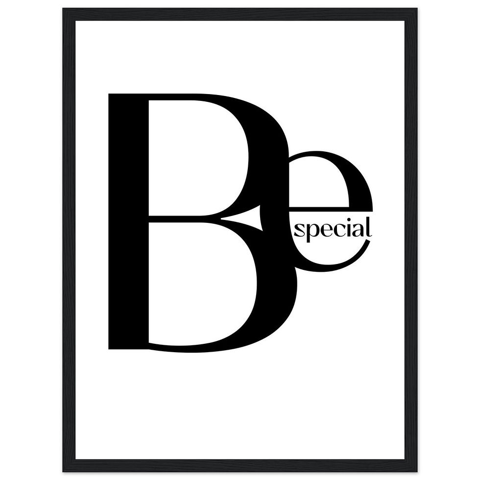 Thumbnail: Minimalist 'Be Special' Wandbild – Typografie Art Print mit Holzrahmen
