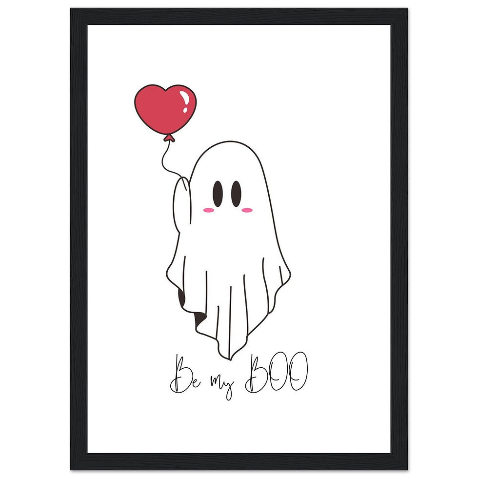 Niedlicher Geist mit Herzballon – 'Be My Boo' Gerahmtes Wandbild