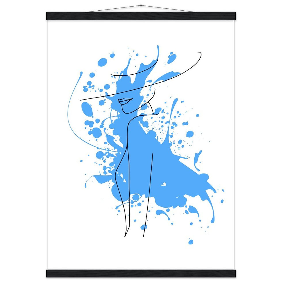 Miniaturbild: Frau im Stil von Line Art mit blauen Akzenten - Art Print mit Leisten