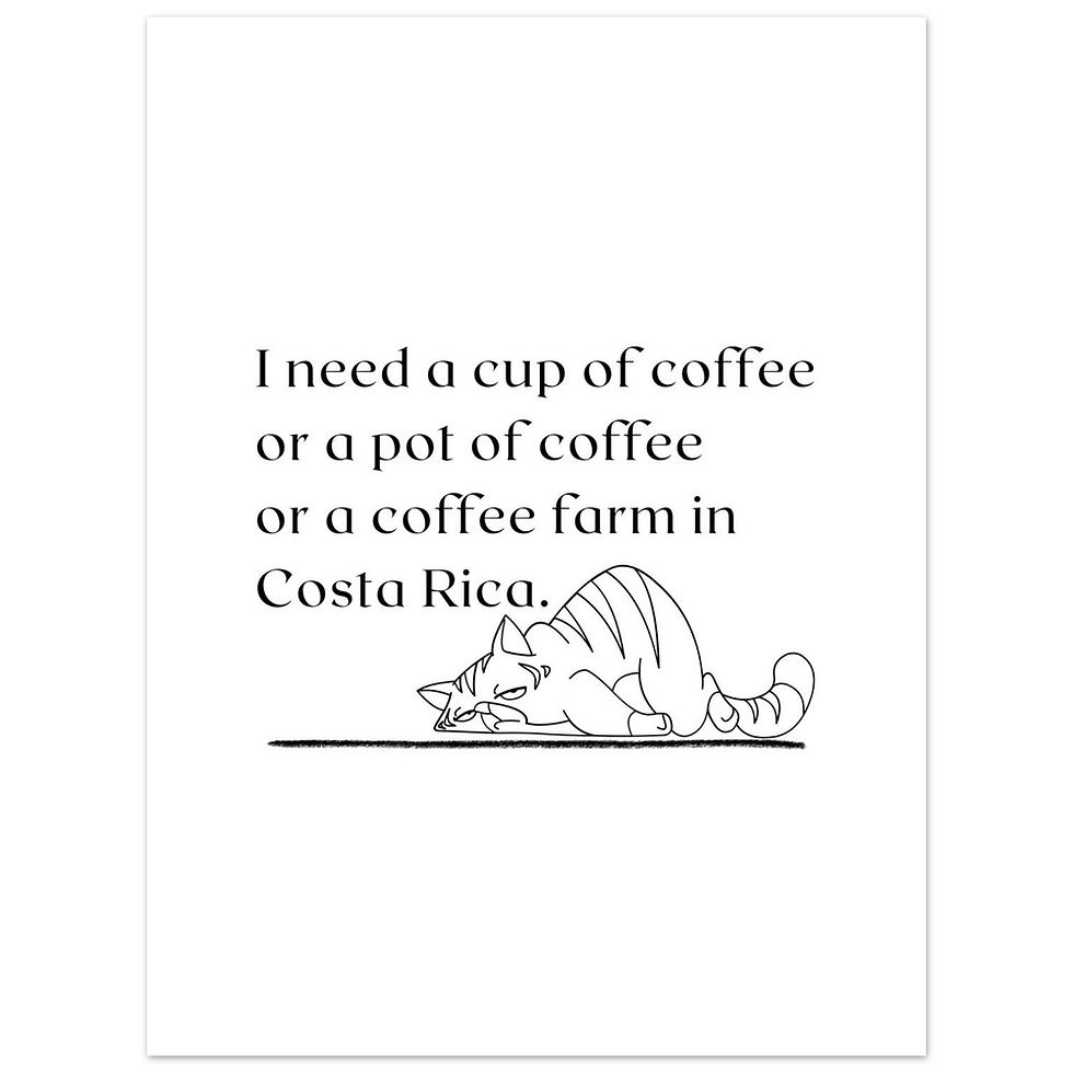 Miniature : Coffee Cat Craves Costa Rica - Humorous Art Print for Coffee Lovers