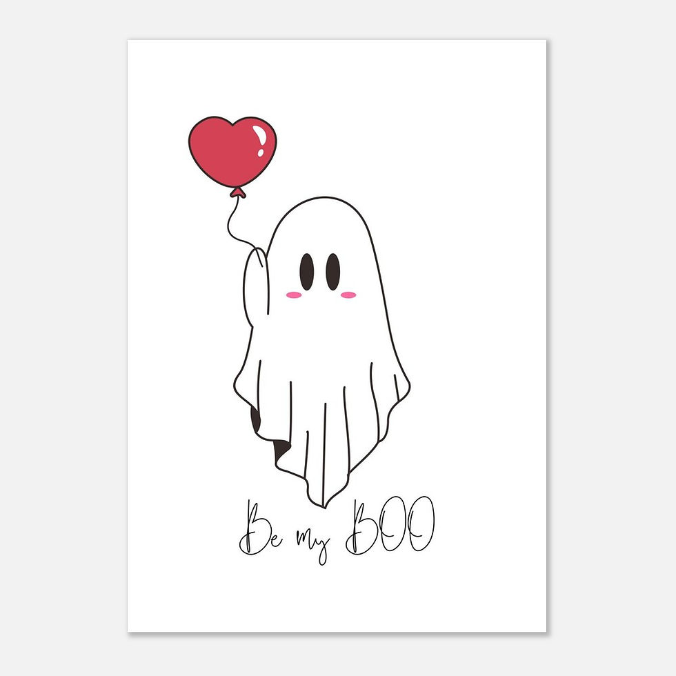 Be My Boo Ghost with Heart Balloon - Cute & Spooky Valentine's Art Print