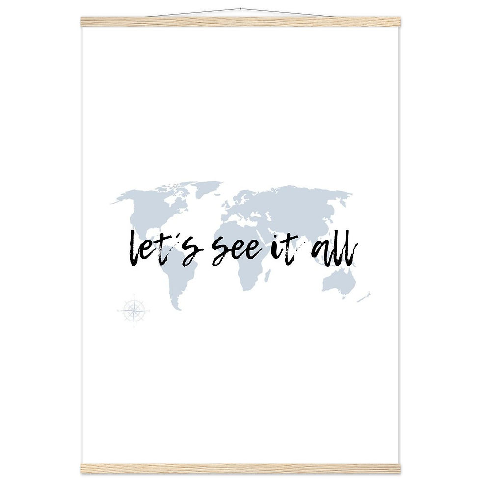 Miniatura: Let's See It All - Weltkarte Art Print mit Holzleisten für Reiselustige