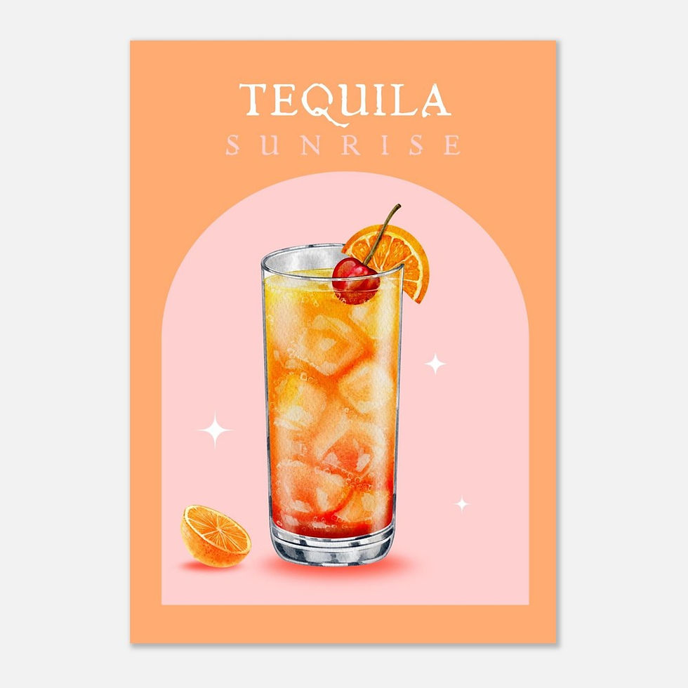 Tequila Sunrise Cocktail Art Print – Vibrant Wall Decor in Your Preferred Size