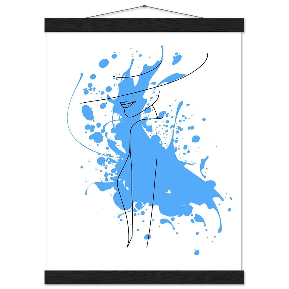 Miniaturbild: Frau im Stil von Line Art mit blauen Akzenten - Art Print mit Leisten