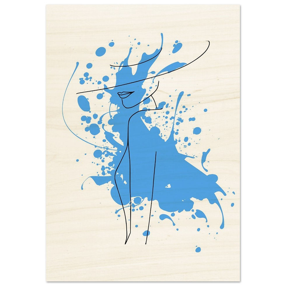 Thumbnail: Frau im Stil von Line Art mit blauen Akzenten - Holzdrucke
