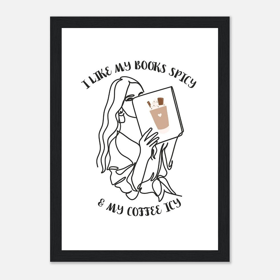 Miniature : Frau mit Buch die gerne liest und Kaffee trinkt - Art Print mit Holzrahmen