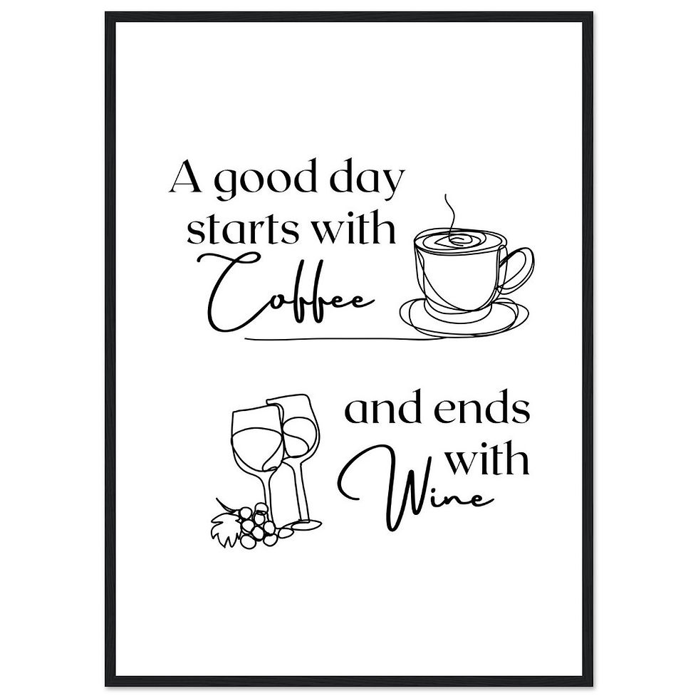 Miniaturbild: A good day starts with Coffee and ends with Wine - Art Print mit Holzrahmen