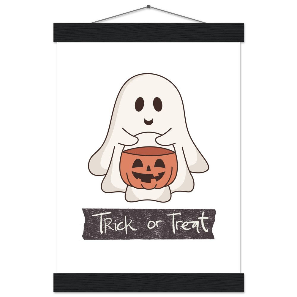 Süßer "Trick or Treat" Geist Art Print mit Leisten - Charmante Halloween Deko