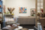 Geometric in Teal Canvas Print on wall in chic living room space - head on