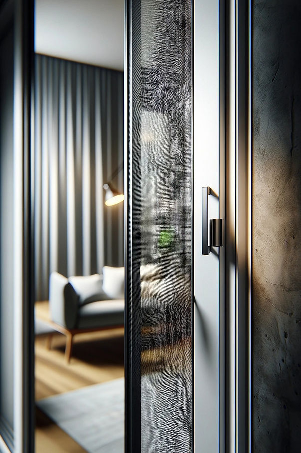 Detailaufnahme eines modernen Fensters mit Griff und Fliegengitter – Fensterservice und Fensterreparatur in Tulln und Niederösterreich.