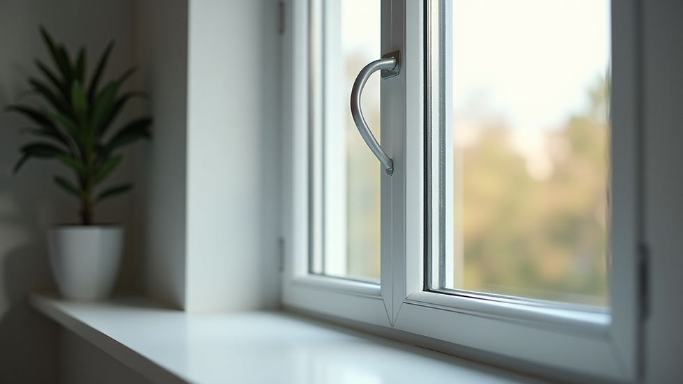 Eye-level view of modern PVC window with antrasit gri color