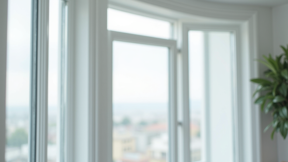 Eye-level view of modern white PVC window with clear glass