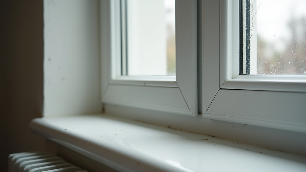 Close-up view of PVC window frame with ahşap desenli renk