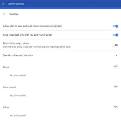 Chrome - Advanced - Keep Local Data