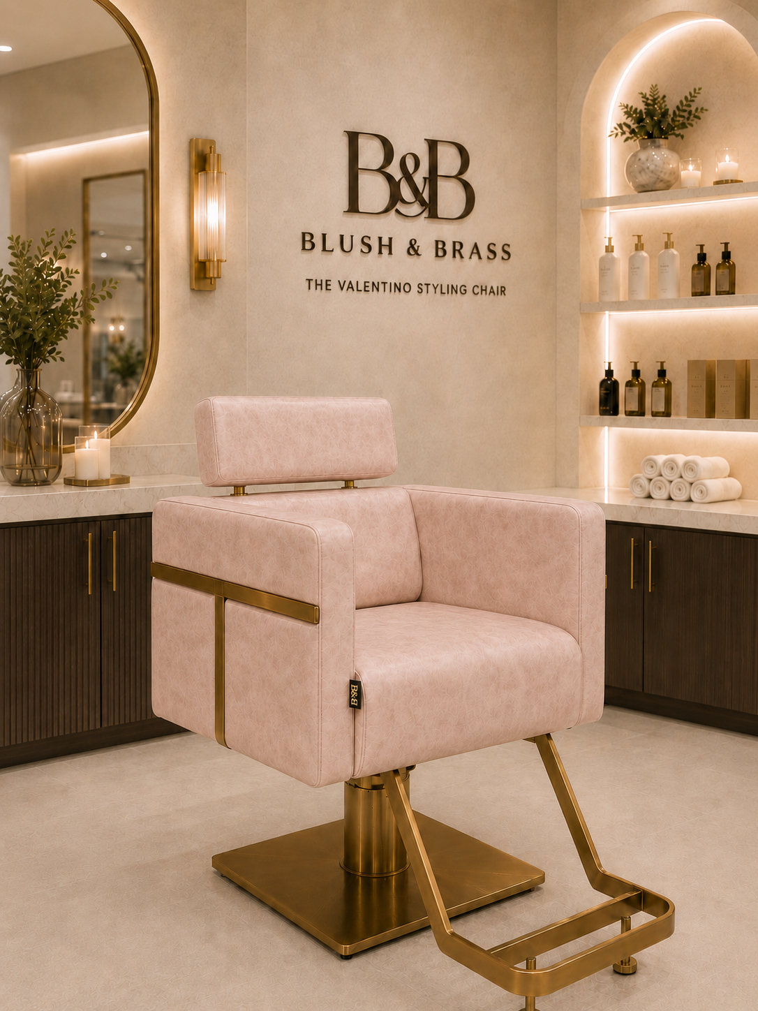The Valentina Styling Chair — Blush & Brass