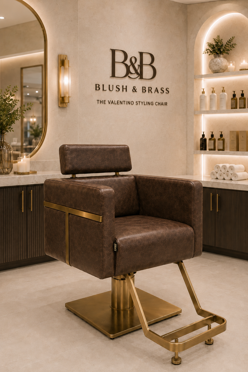 Valentina Styling Chair – Espresso & Brass