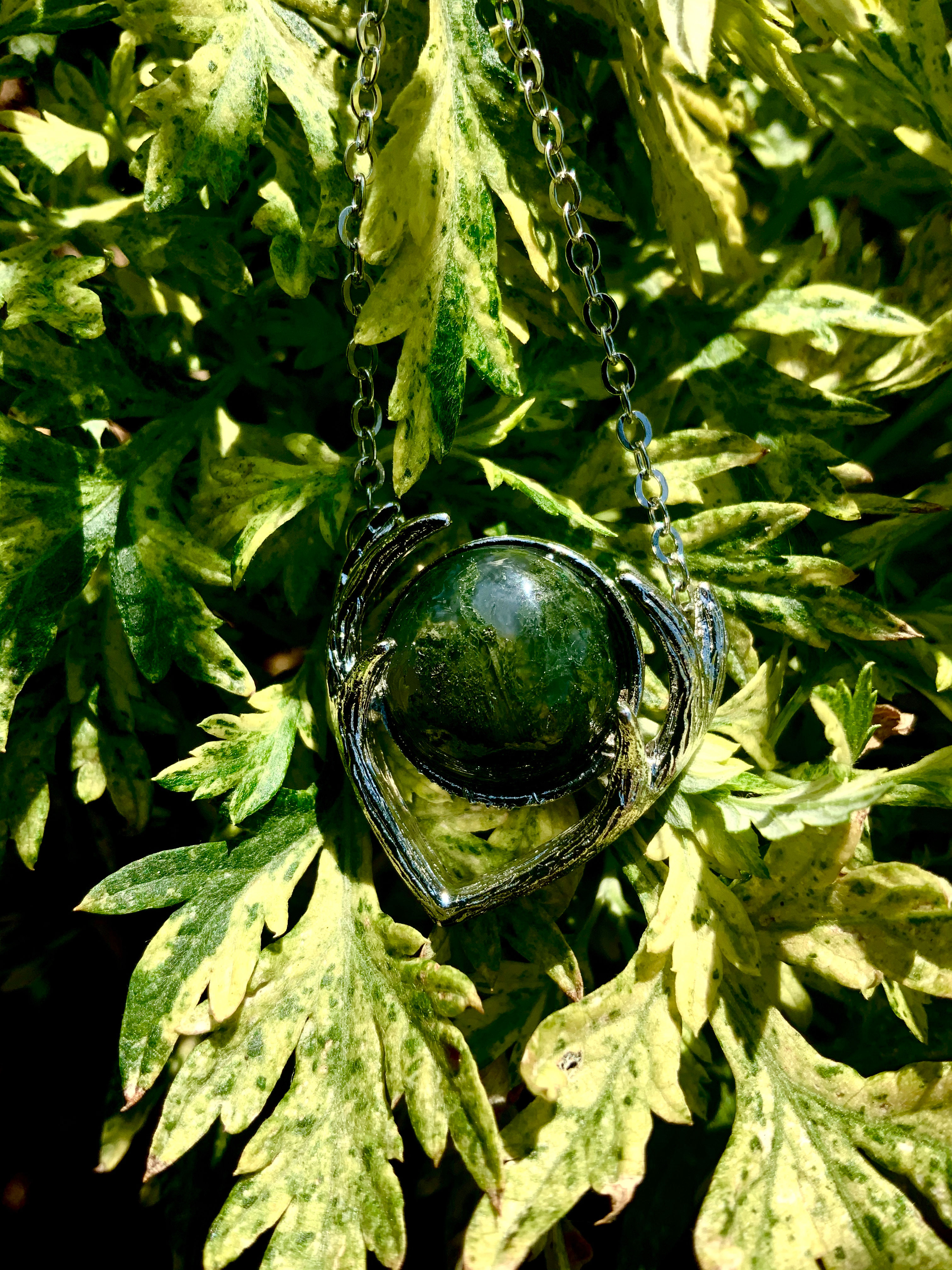 Moss Agate Horned God Necklace