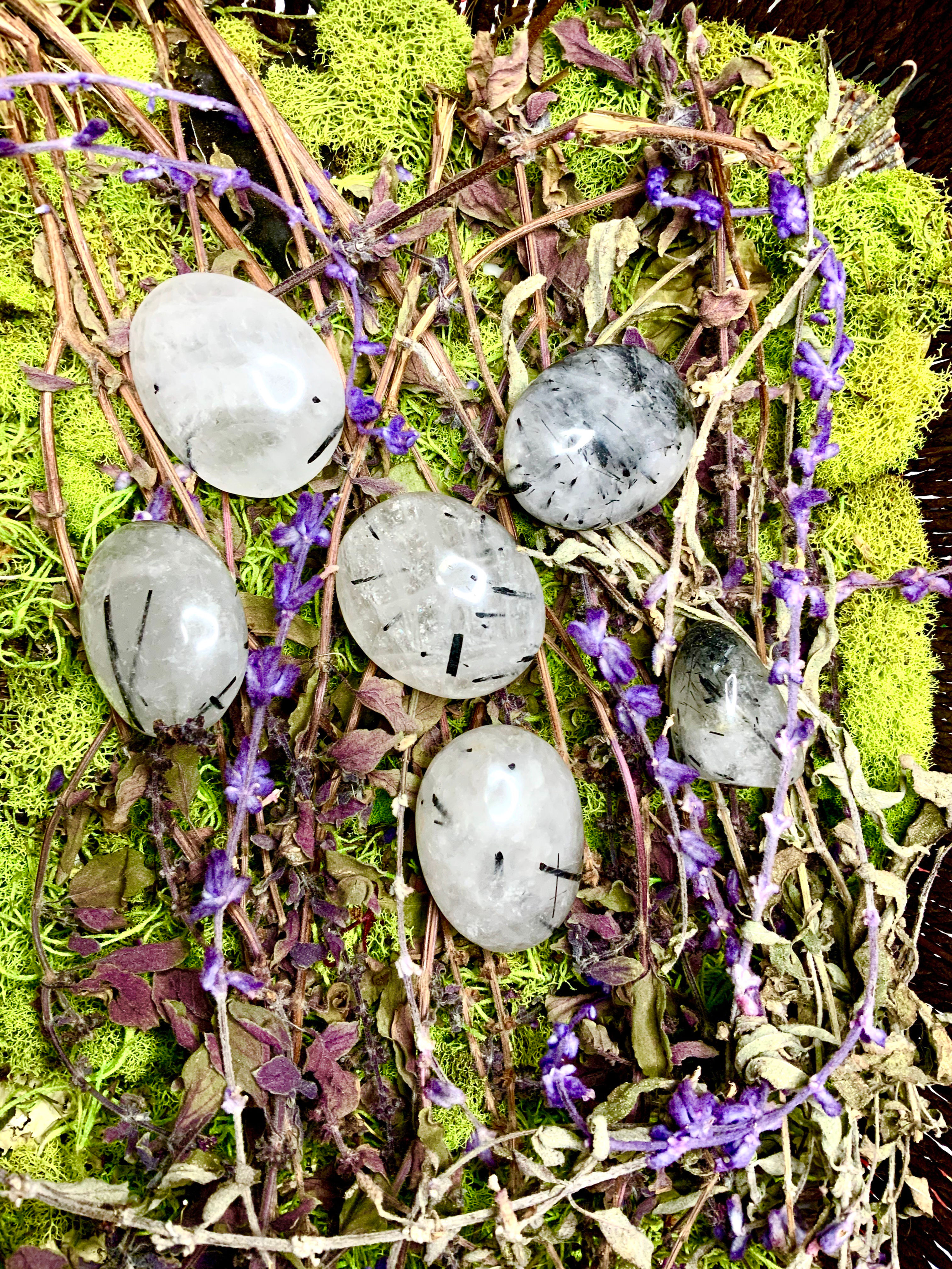 Moonstone and Black Tourmaline Palm Stone