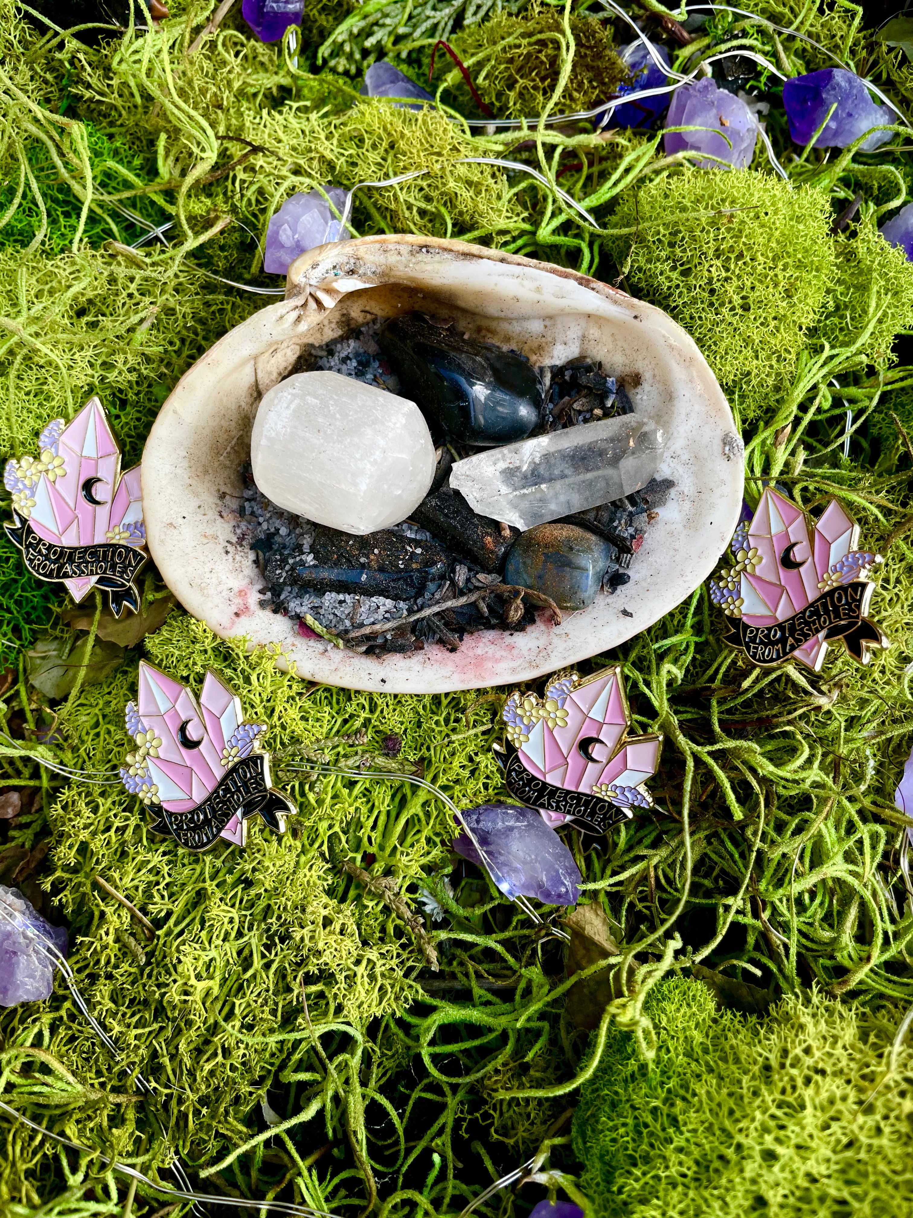 Protection from Assholes crystal pin