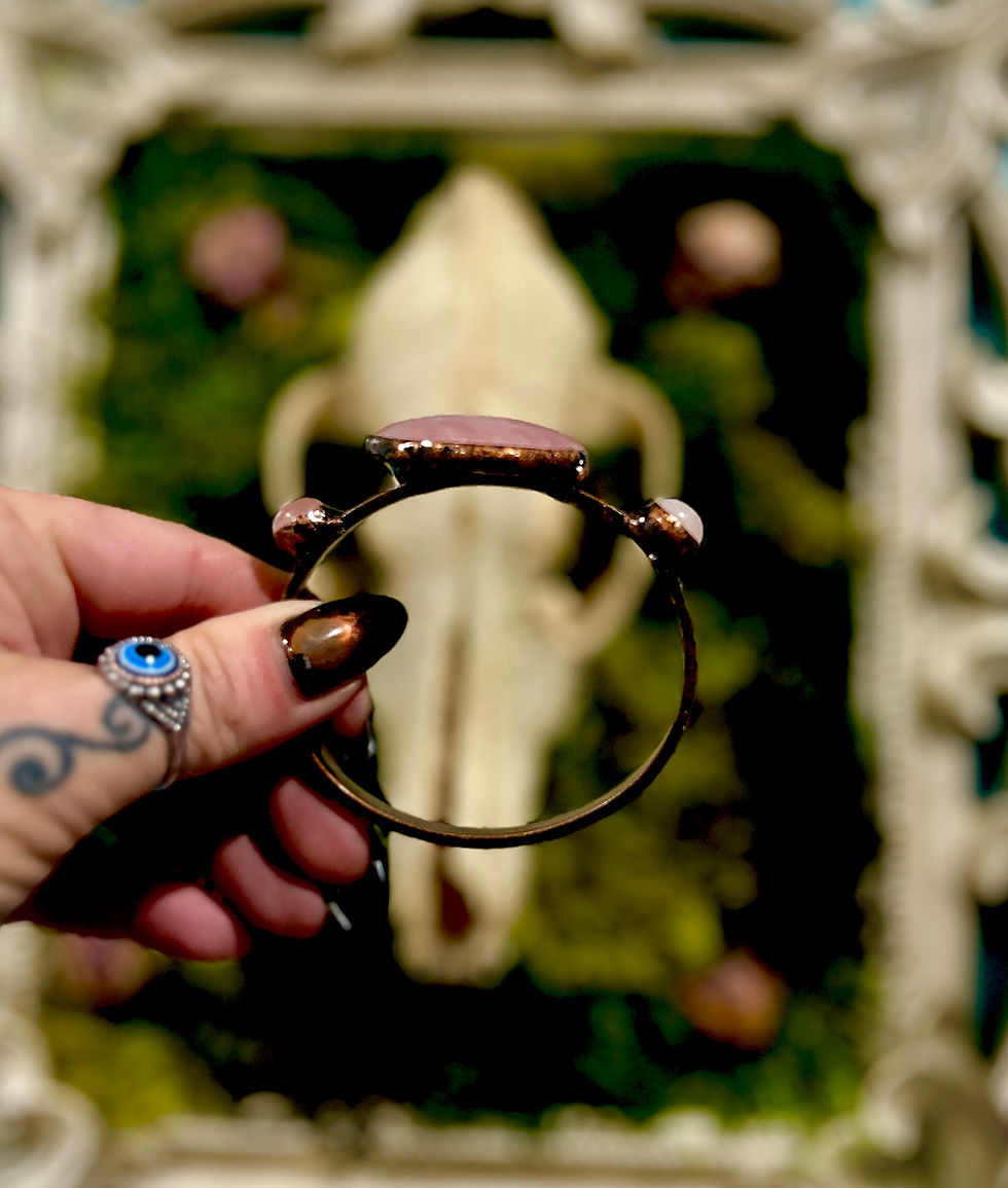 Thumbnail: Rose Quartz Crescent Moon Bangle Bracelet