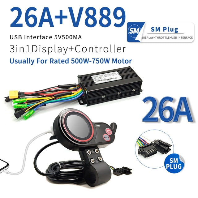 Sinawave-controlador Ebike 26A 30A, con pantalla LCD de 36V/48V, V889, para Moto