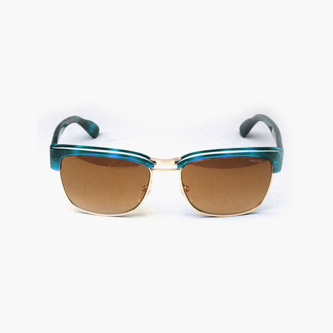 Teal and gold sunglasses with brown lenses and POLICE logo