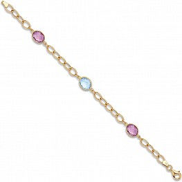 Yellow gold Genuine Amethyst & Blue Topaz Bracelet