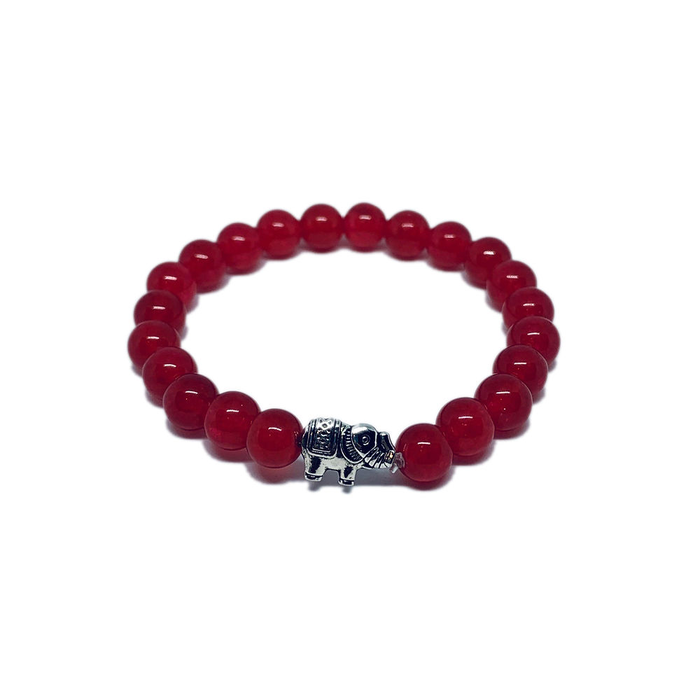 Ruby and silver elephant bead bracelet