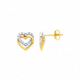 Double Hearts, Plain & Cz's Stud Earrings