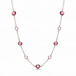 Purple, Pink Swarovski Stones, Silver Rose Coated Necklace