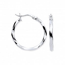 White Gold Faceted Medium Hoop Earrings