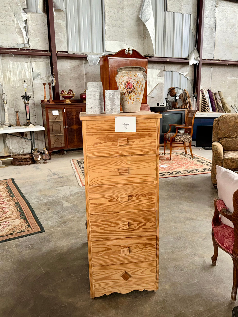 Wooden chest in a vintage furniture store.